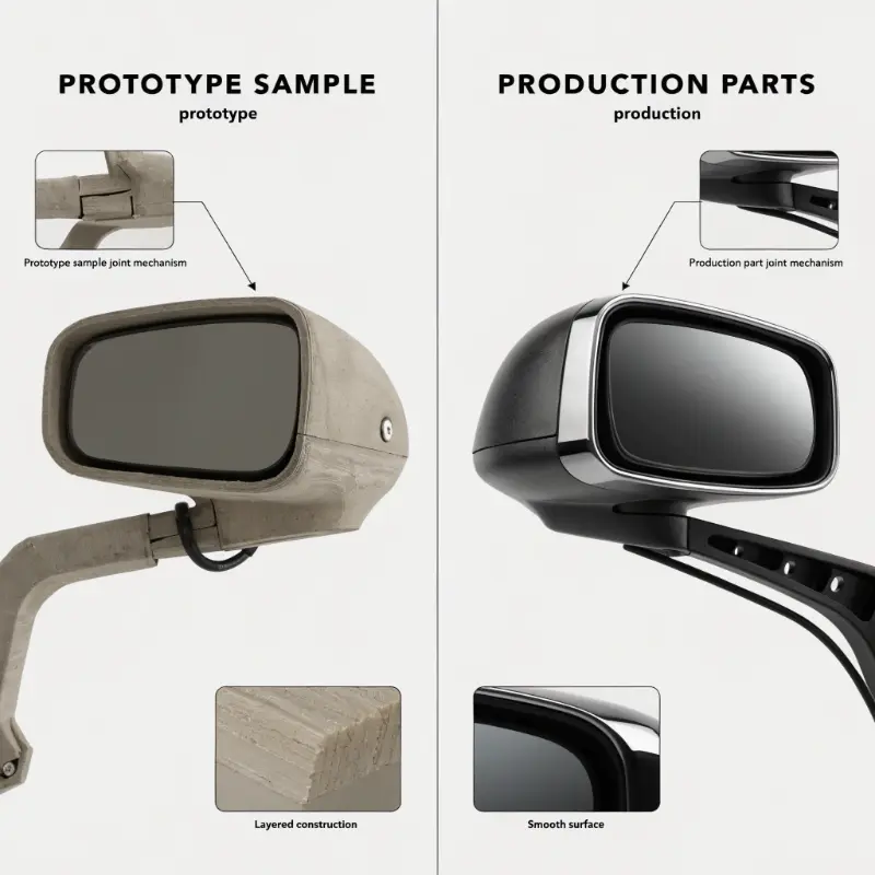 Prototype sample and production molded part comparison